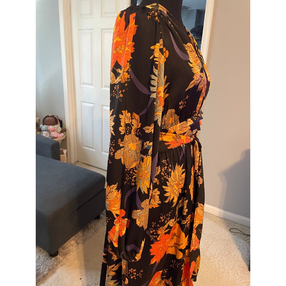 Pinch Floral Maxi Dress Size M Balloon Sleeve Tie Waist Split Multicolor Boho - Picture 5 of 7